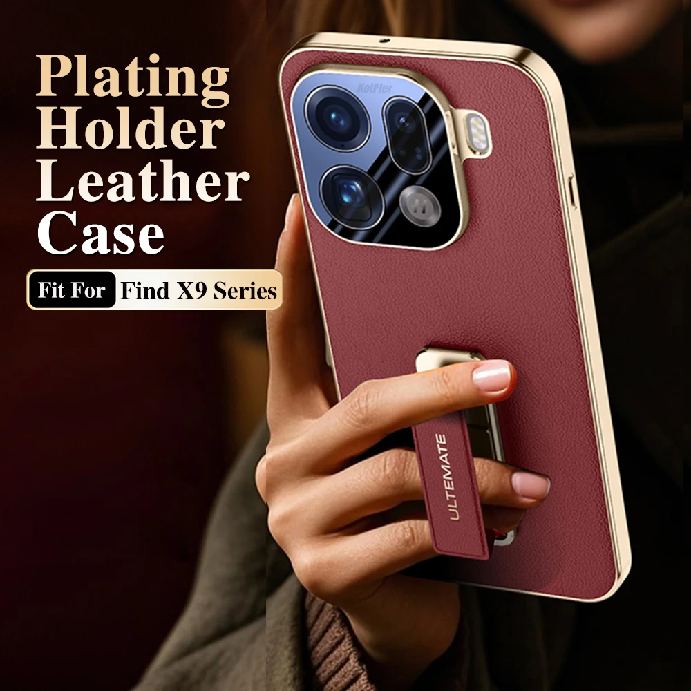 

Роскошный кожаный чехол с покрытием для OPPO Find X9 PRO FindX9, браслет из сплава, держатель для камеры, оригинальный чехол для мобильного телефона