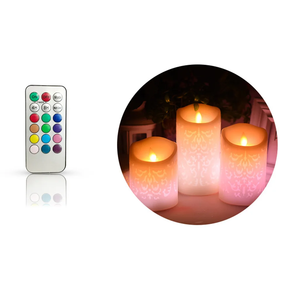 

3Pcs LED Lights Flameless Smokeless Remote Controlled Decorative Lamp for Night Light Bedroom Lounge Bathroom Holiday