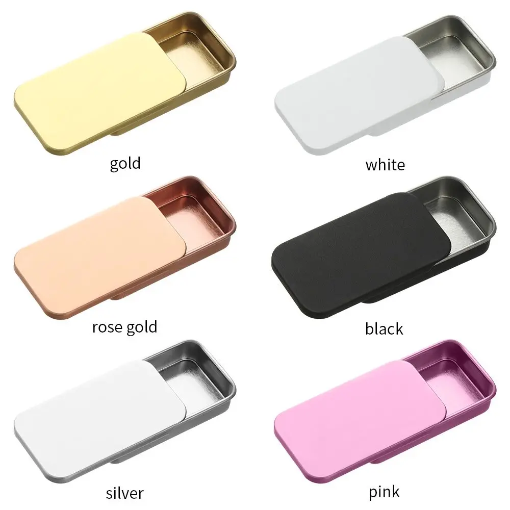 Mini Iron Box Slide Rectangular Empty Tins Storage Box Wedding Jewelry Pill Cases Tin Boxes Container Cosmetic Organizer