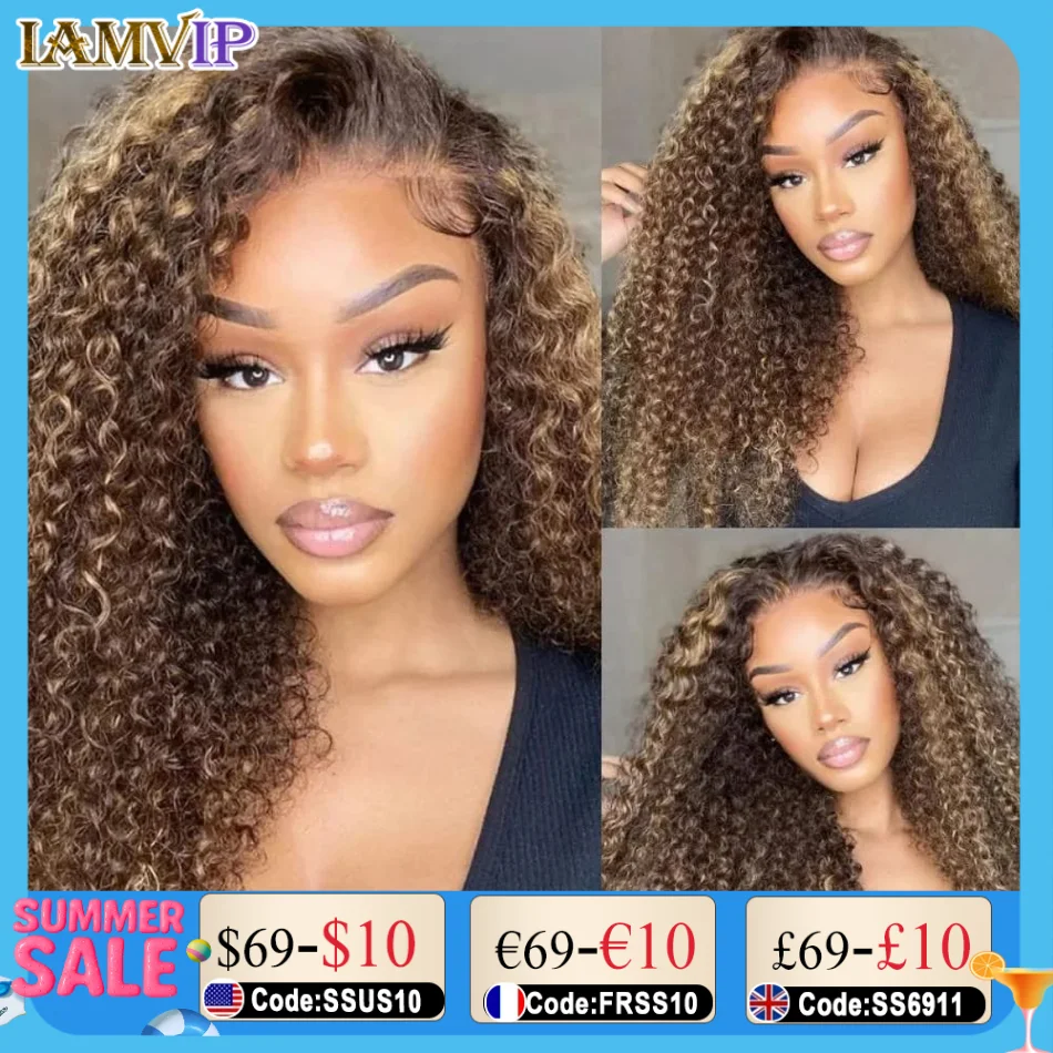 

100 Human Hair Wig Highlight Deep Wave Wigs Honey Blonde 13x4 Lace Front Human Hair Wigs For Women 13x6/13X4 HD Lace Frontal Wig