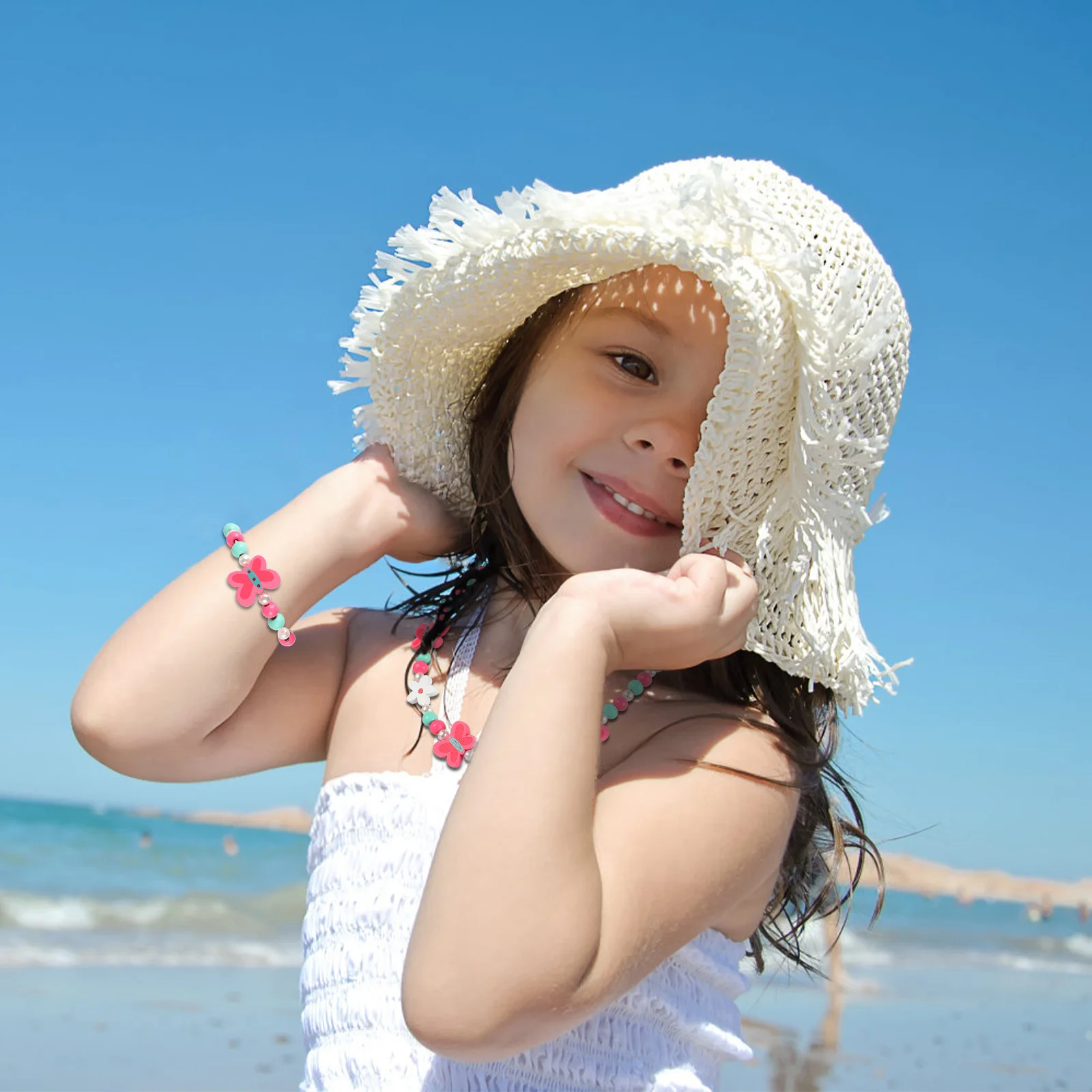 2-teiliges Halsketten- und Armband-Set aus Holzperlen, hochwertig, handgefertigt, sicher, gratfrei, Kinderschmuck, lustige Partygeschenke, trendige Accessoires