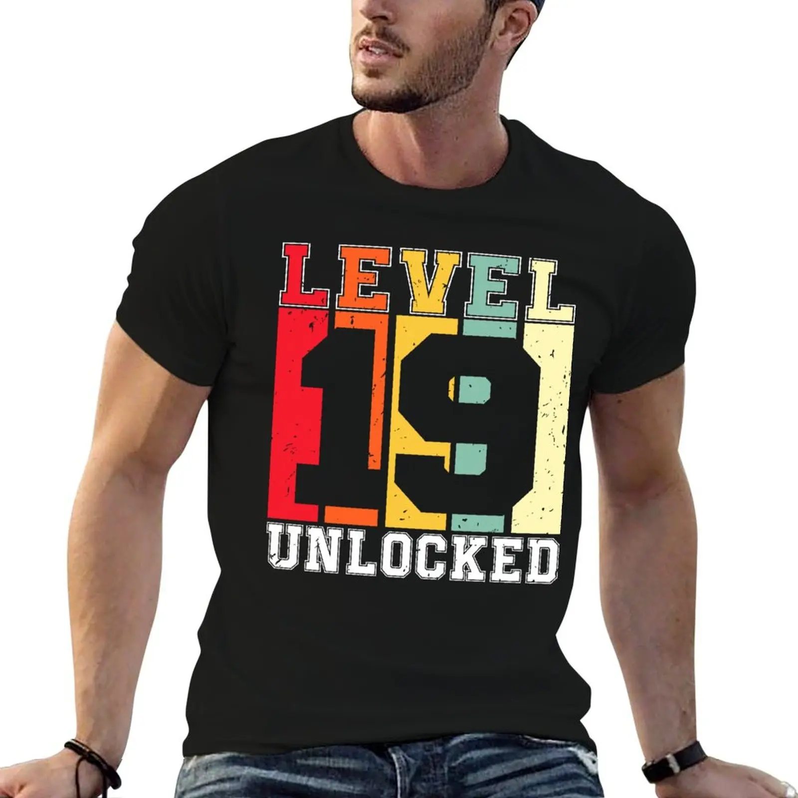 

Unlocked Level 19 Awesome 19th Birthday Gaming T-Shirt man graphic t shirt t shirts for man pack white T-Shirt