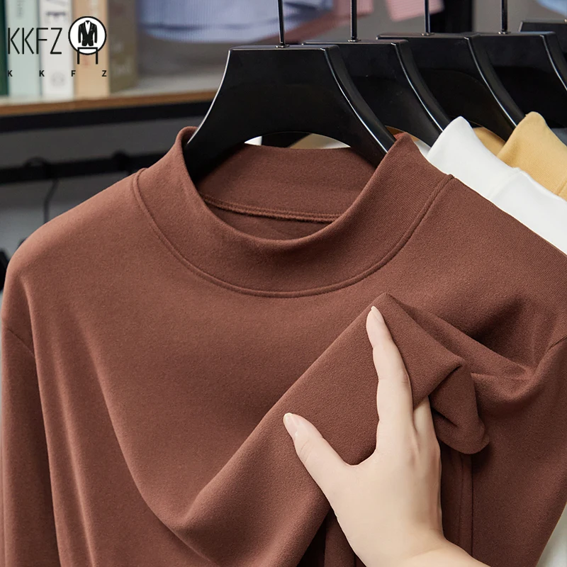 Mens Slim Mock Neck Base Shirts Light Warm Brushed Fabric Stretch Long Sleeve Tops For Daily Casual And Outer Matching view 6