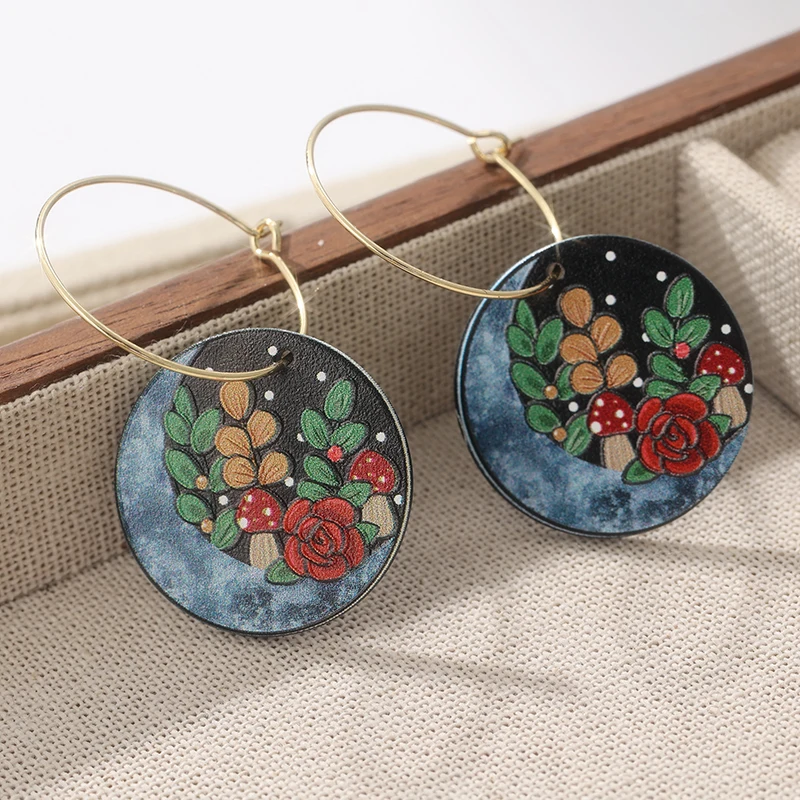Moon Pattern Dangle Earrings Made of Resin Acrylic Sheet Unique Fall Lightweight Earrings For Women Cute Daily Jewelry