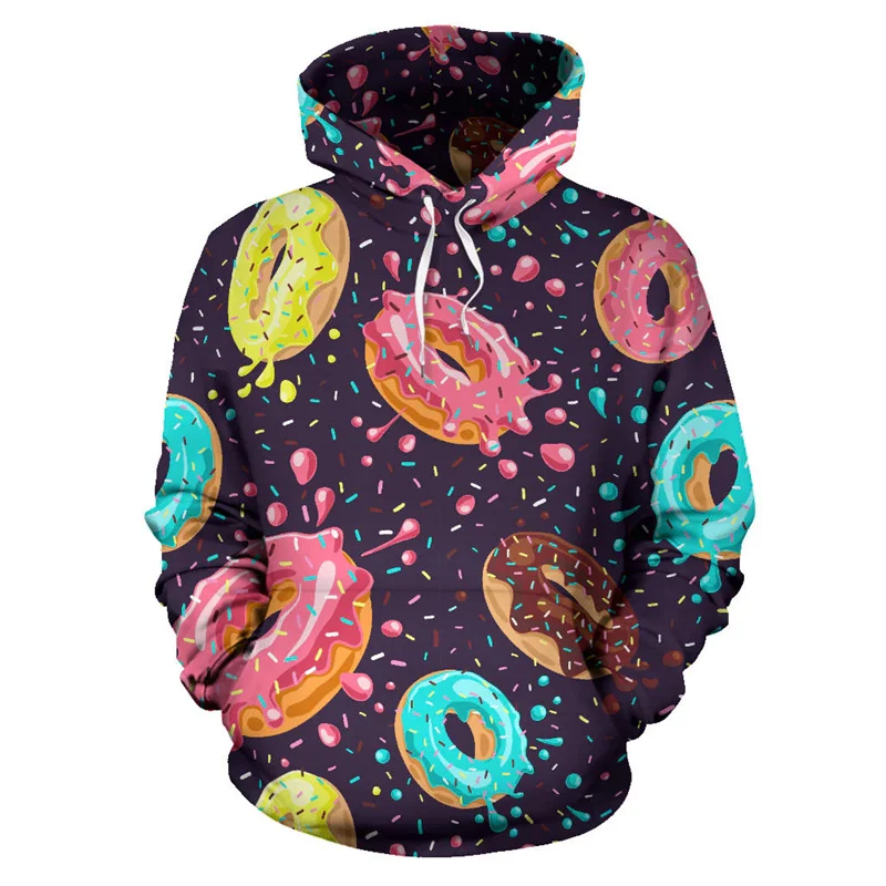 Chocolate Doughnuts 3D Printing Hoodies Cakes Graphic Pullovers Funny Girls Hooded Hoody Women Clothing Hooded Sweatshirts Tops