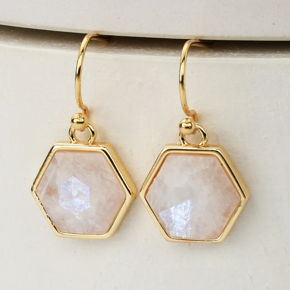 5Pairs Minimalist Hexagon Shaped Earring Bohemia Natural Turquoise Stone Piercing Hanging Earrings for Women Wedding Jewelry Gif