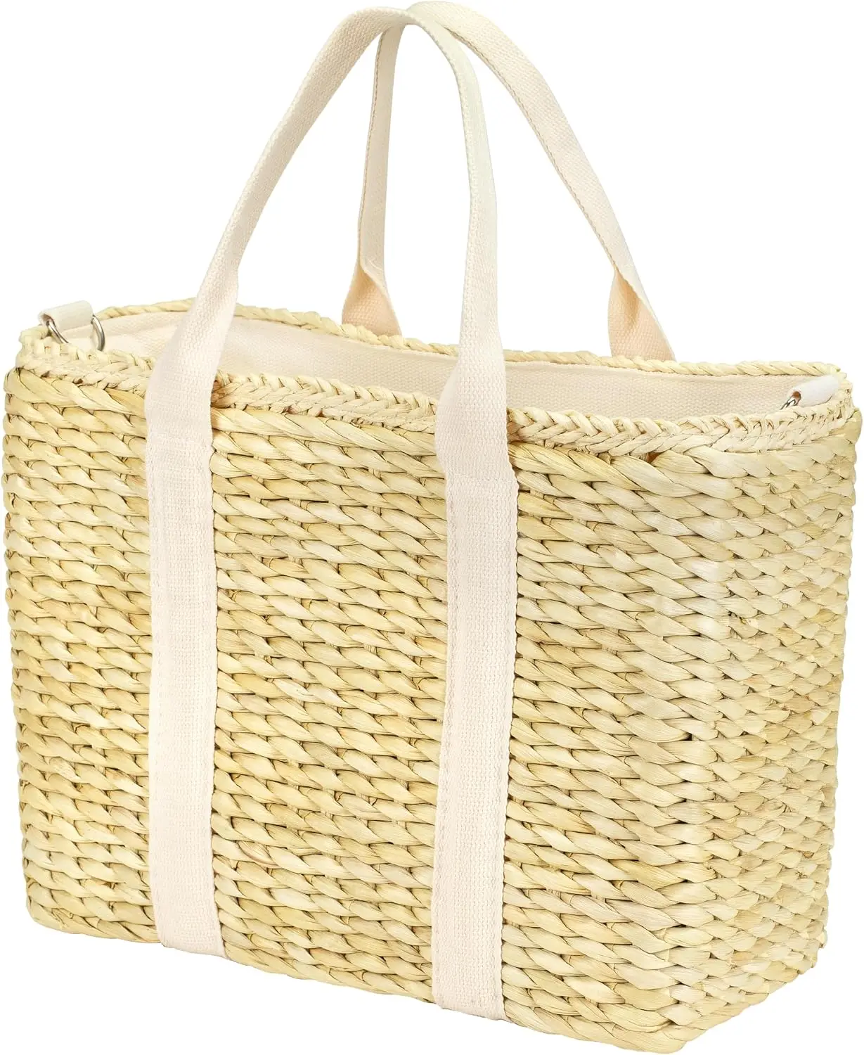 Natural Handwoven Corn Husk Insulated Beach Cooler Bag With Removable Waterproof Liner Leak Proof Straw Rattan Picnic Basket Tote Bag With Shoulder Strap For Women Gift
