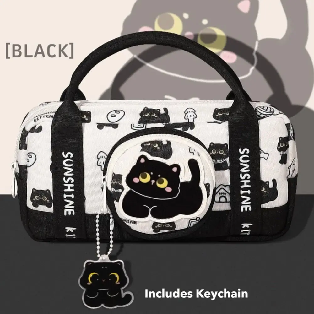 Durevole borsa per penne gatto/capibara nero, astuccio multifunzionale di grande capacità, borsa per cancelleria portatile, ufficio scolastico