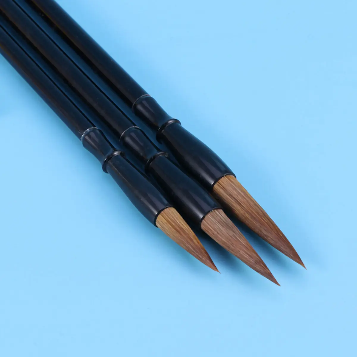 3Pcs Traditional Chinese Calligraphy Brushes Wolf Hair with Wooden Handle Black Brown Set for Learning Writing Ink Art Drawing