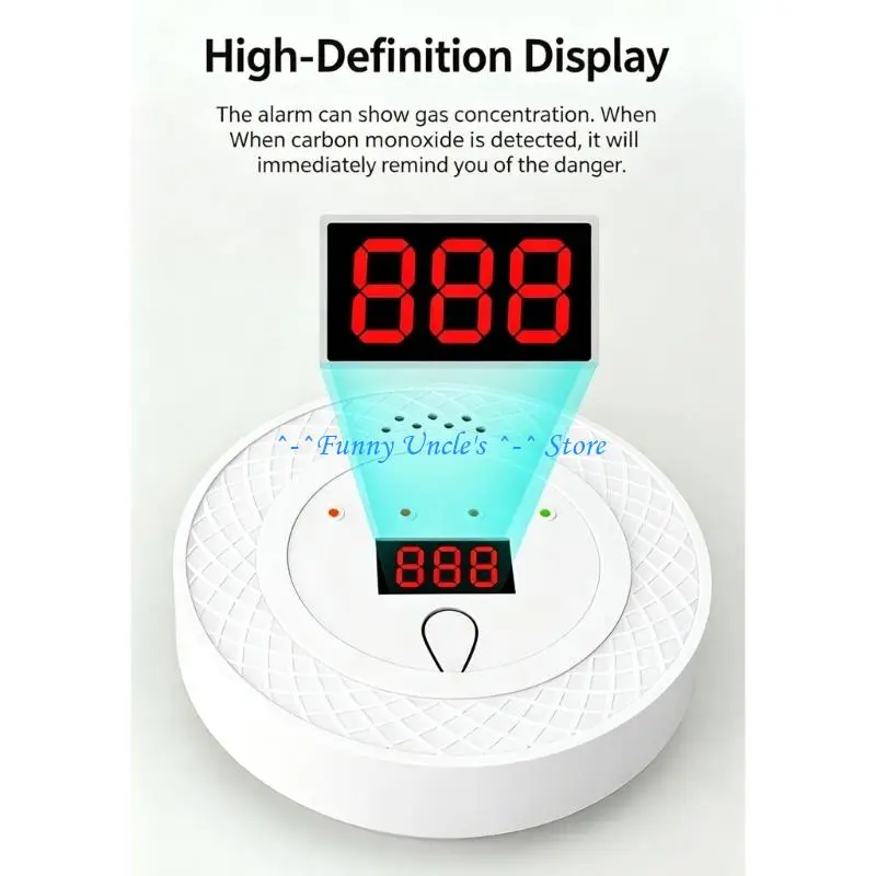 E7CD Carbon Monoxide Alarm with Display Screen, Statuses Markers and Test Silence Button, Battery Supply for Indoor Areas