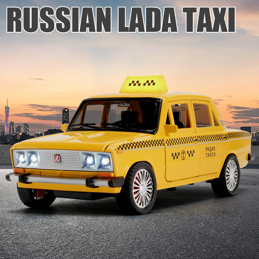 1:18 LADA 2106 TAXI Alloy Car Model Sound and Light Pull Back Children\'s Toy Collectibles Birthday gift