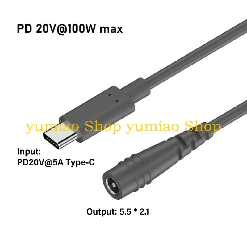 587B Flexible Mini Type C Male To DC5521 Power Cord Durability PVC Office Travel Use