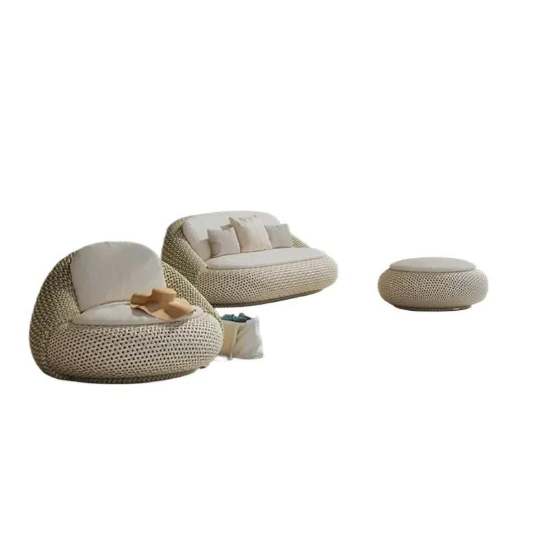 Outdoor Rattan Sofa Set with Coffee Table for Courtyard Terrace Balcony Villa Garden Furniture Sun and Rain Protection Patio