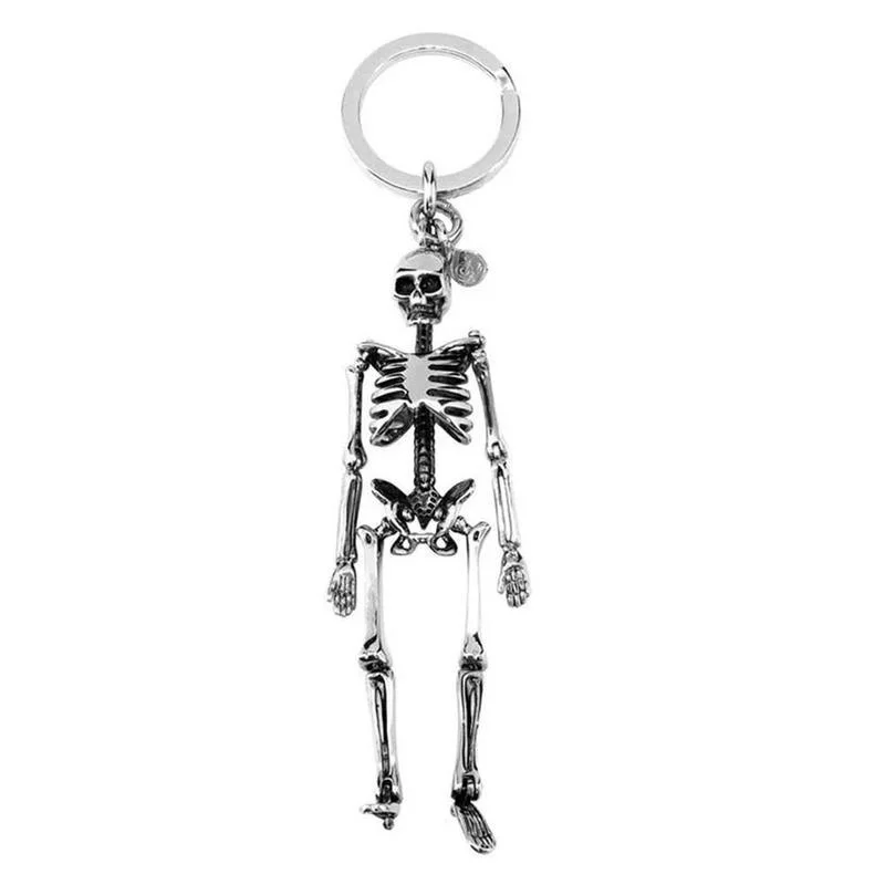 Foldable Skeleton Pendant Key Chain for Men Women Antique Silver Color Metal
