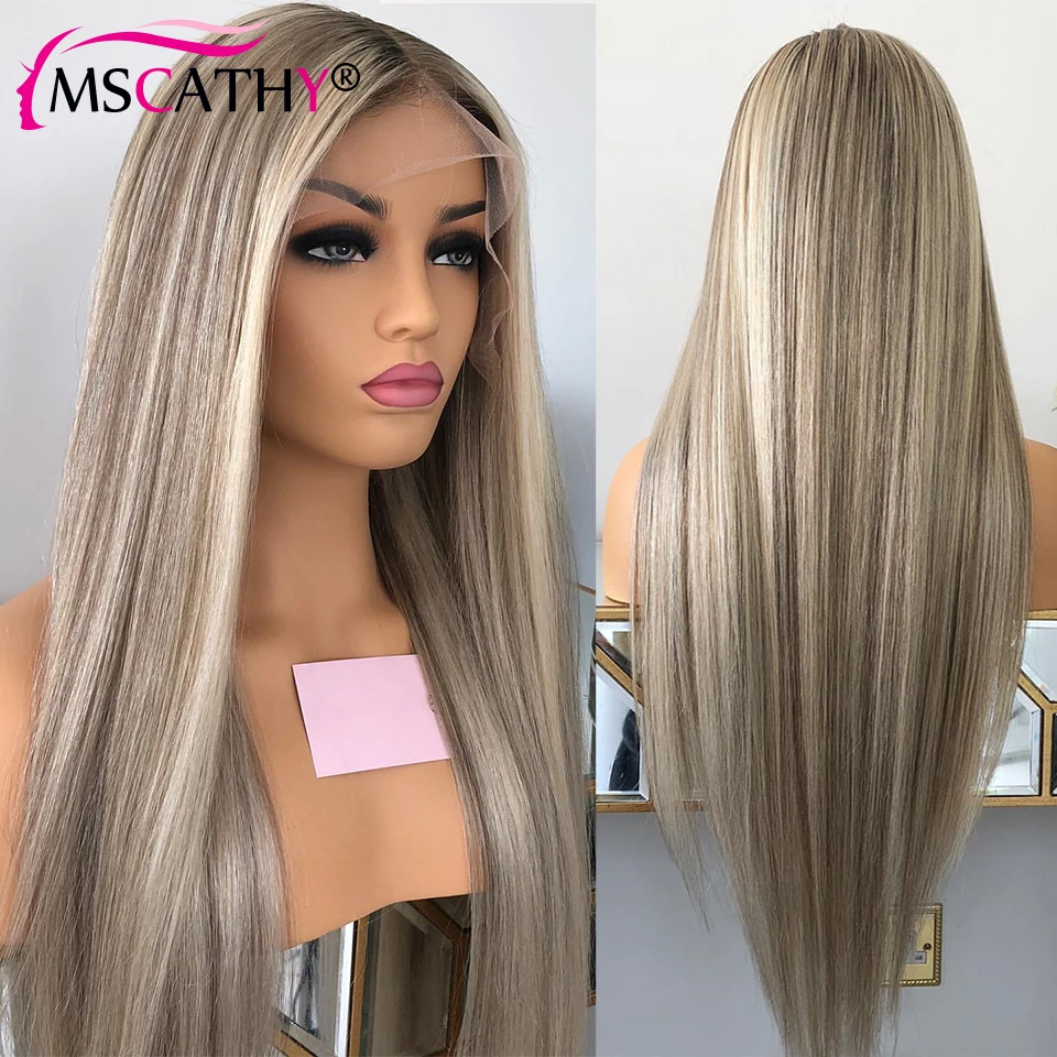 Ash Blonde Colored Lace Frontal Wig Preplucked 13x6 Straight Highlight Human Hair Wig HD Transparent Lace Frontal Wigs For Women