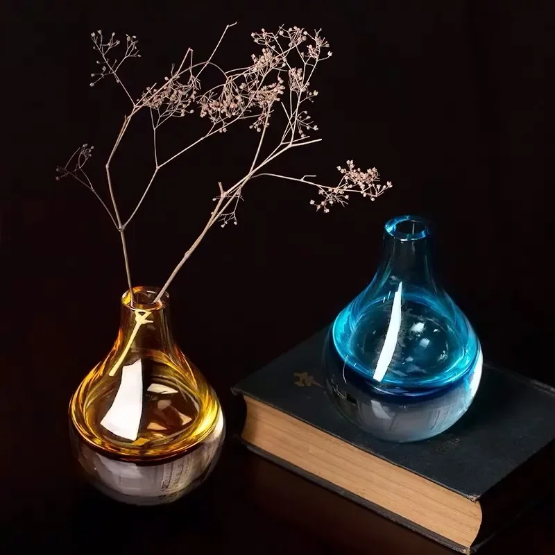 for Simple Glass Vase Creative Ornament Transparent Colored Desktop Small Vase Factory Goods Pass Floral Art