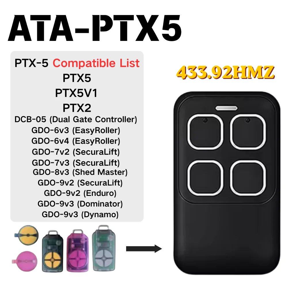 For ATA PTX5 PTX5V2 PTX-5V2 PTX-5V1 TrioCode Roller Gates Remote Control ATA PTX 5 5V2 5V1 2V1 2V2 Automation Garage Door Opener