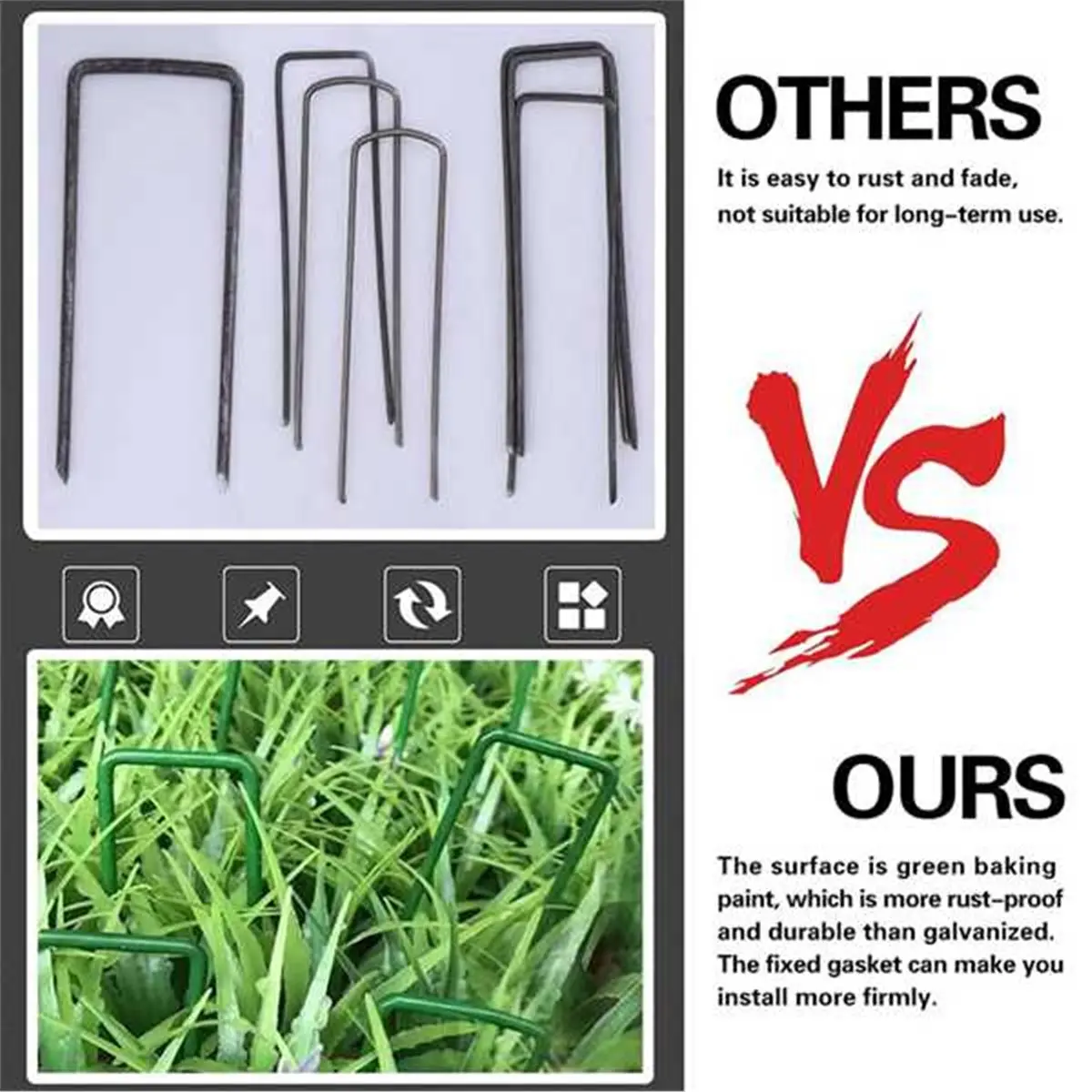 2026 New Tool 50pcs Green Artificial Turf Stakes Staples + 50pcs Buffer Washer, Landscape Staples, Galvanized Lawn Spikes