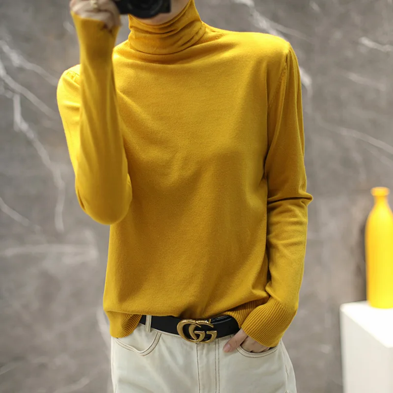 Sweater Pullover wanita, atasan lengan panjang kasual, warna Solid, Turtleneck, Sweater kasmir kasual musim gugur dan musim dingin 2023