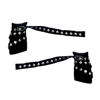 1pair Women Punk Mittens Rivet Ribbons Streetwear Sleeves Half Finger Sleeve for Cycling and Music Festivals