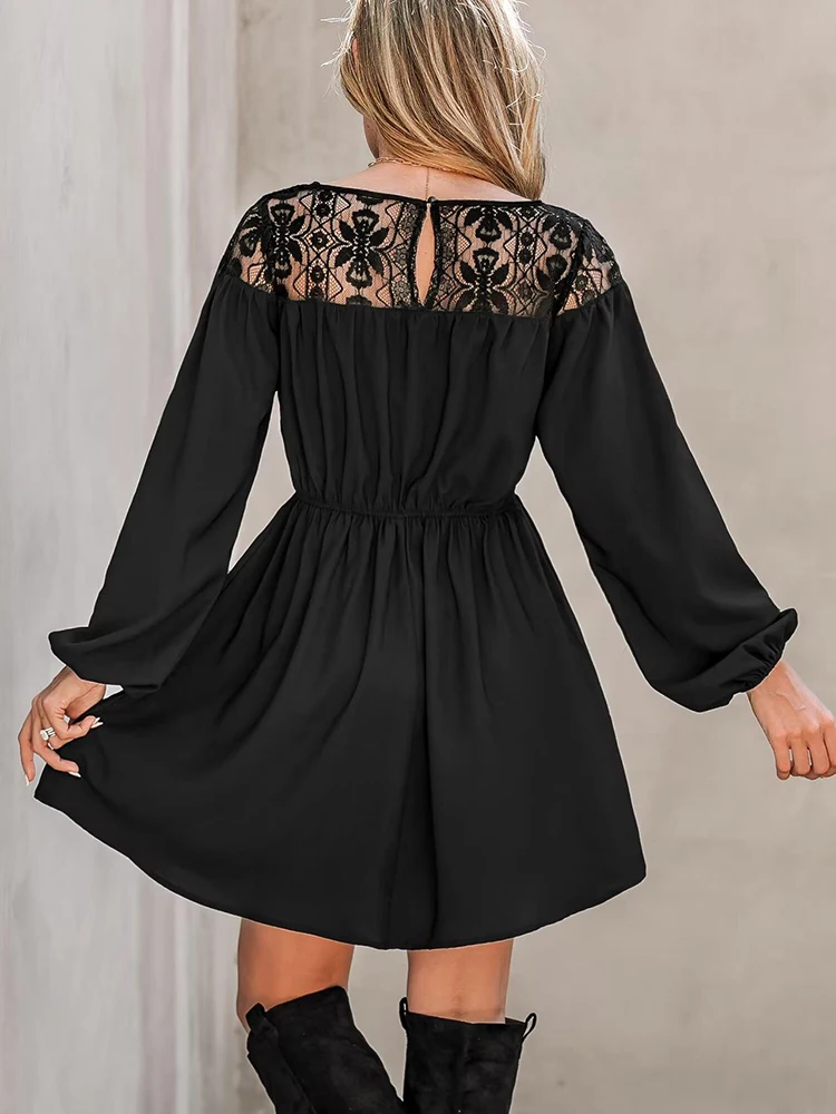 Lace Short Dresses For Women Elegant Black Hollow Out Dress Spring Fashion A-line New In Dresses 2024 New Arrivals