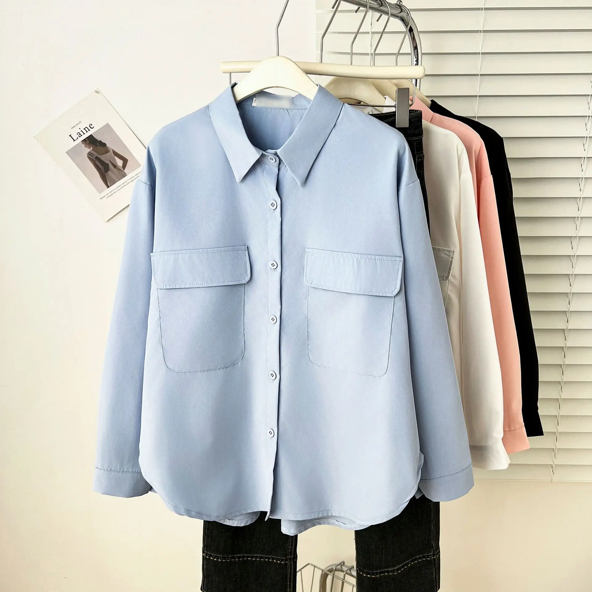 Camicette taglie forti da 100 kg primaverili Camicia dopamina con nuovo temperamento Top esterno da donna 1358