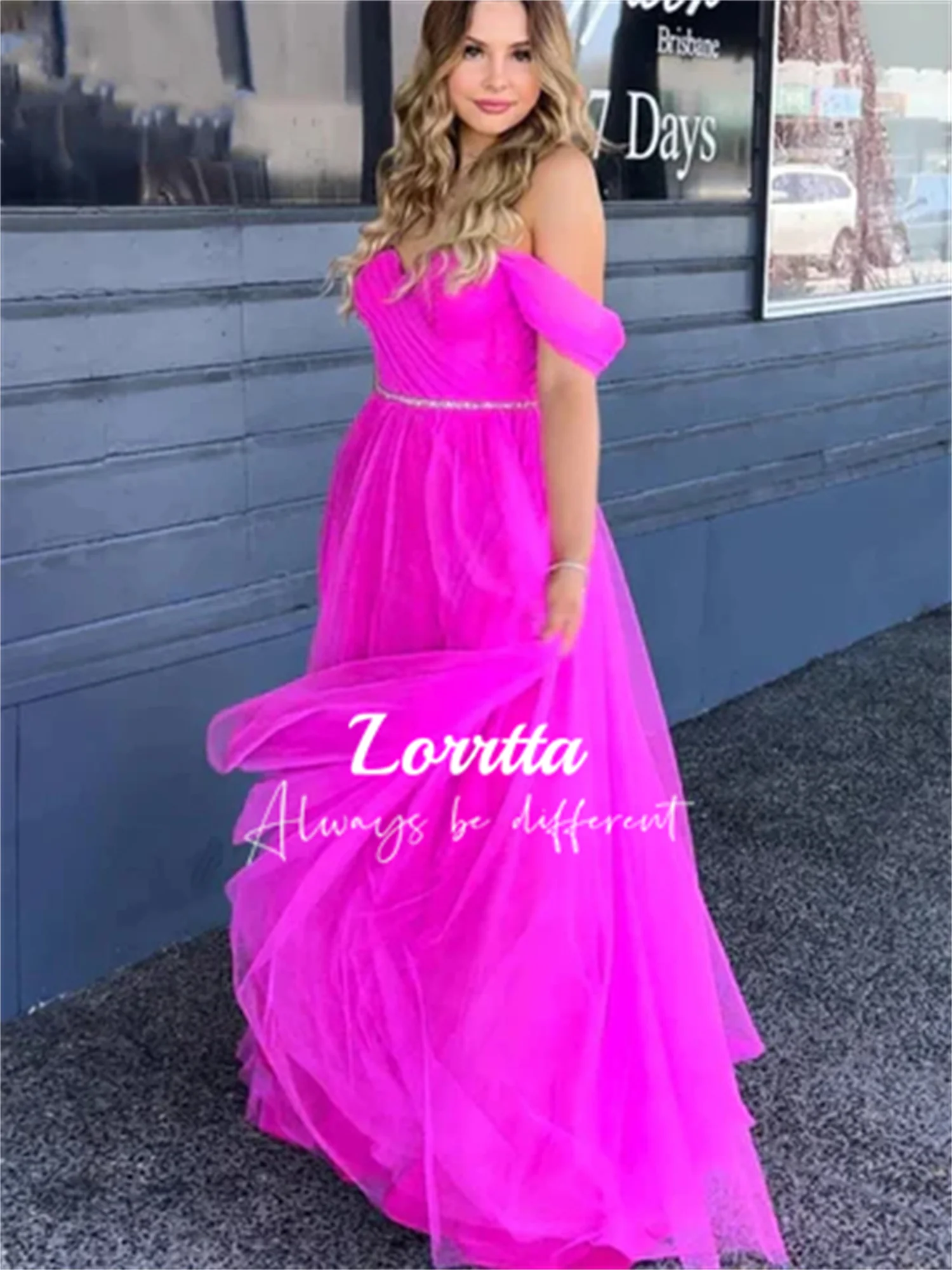 

Lorrtta Floor-length Off the Shoulders Rose Pink Folds Sweetheart Neckline Rhinestones Tulle Bridesmaid Dress Dresses for Prom