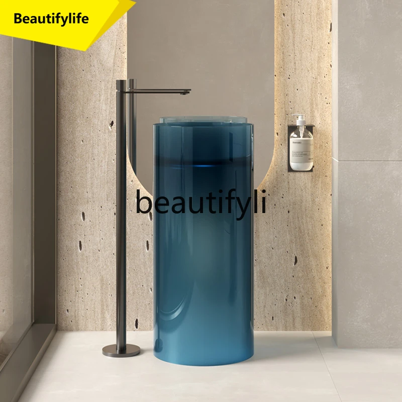 

cn0420 Color transparent resin column basin Floor-to-ceiling wash basin Hotel B & B bathroom Round integrated basin