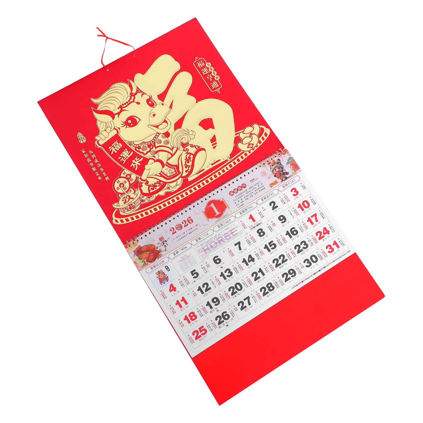 

2026 Year Of Horse Gold Foil Hanging Chinese Lunar For Home Office Monthly Planner With Almanac Spring Festival Decoration