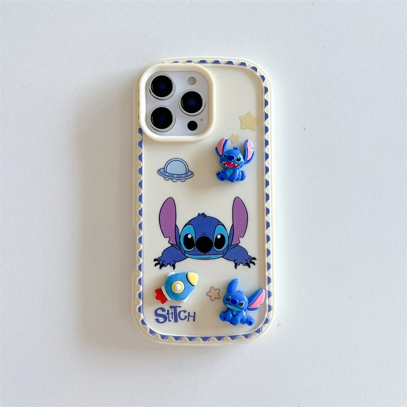 Kawaii Cartoon Disney 3D Doll Stitch Silicone soft shell Dustproof soil Phone Case For iPhone 16 Pro 15 14plus 13 11 12 ProMax