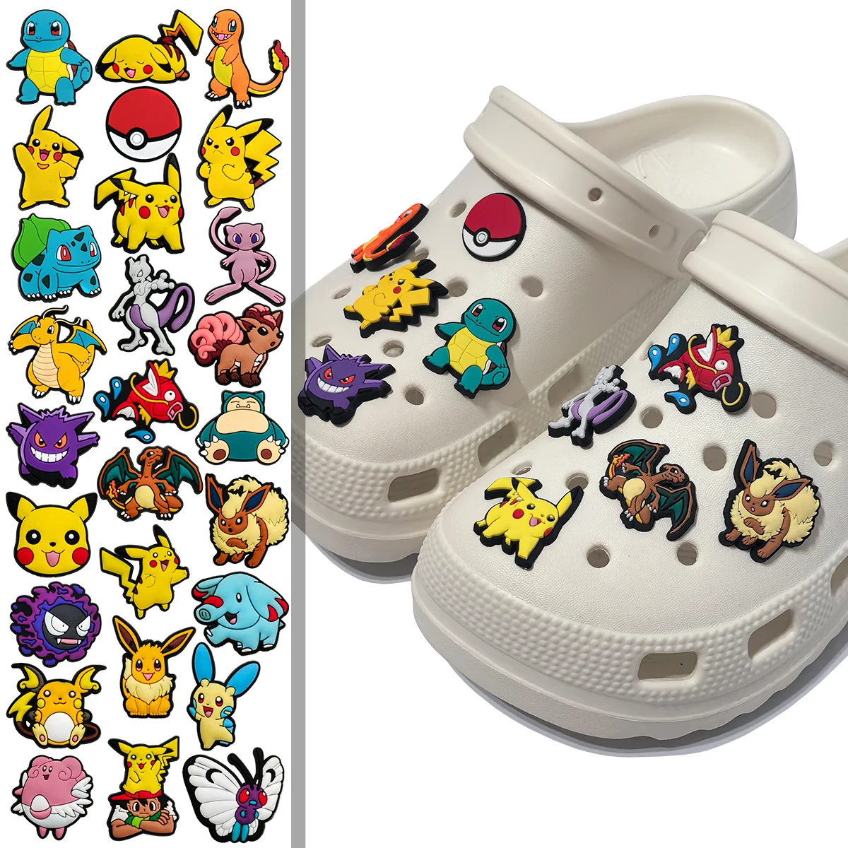 12/20 Piezas de Adornos para Zapatos de Pokémon, Pikachu, Charizard, Squirtle, Hebillas de Dibujos Animados para Zapatos, Decoraciones DIY para Zuecos, Regalo de Cumpleaños