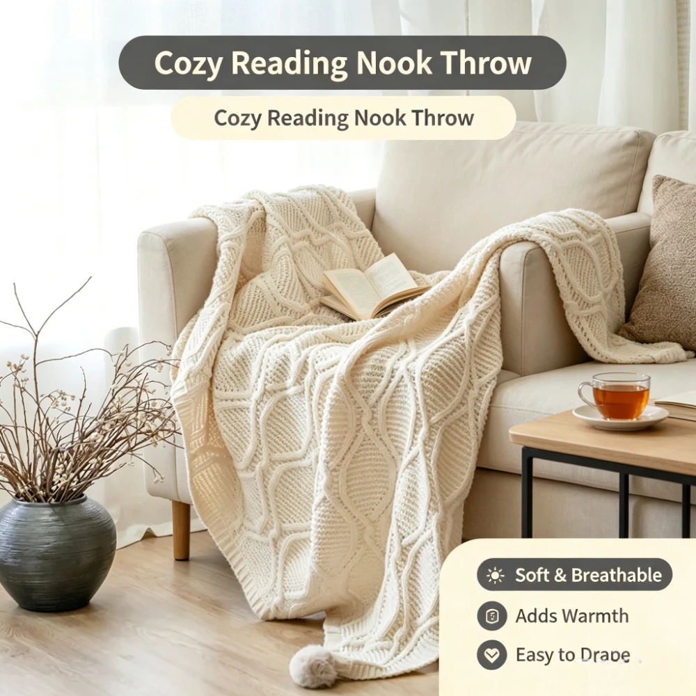 Nordic Wool Ball Knitted Woven Blanket Soft Throw Decor for Bedroom Sofa Office Portable Travel Air Conditioning Cover