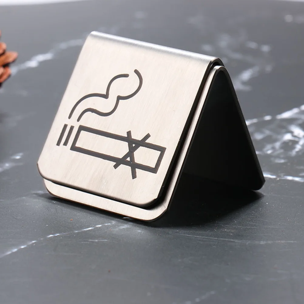 2 Pcs No Smoking Sign Simple Design Signs Tent Easy to Clean Desk Stainless Steel for Home