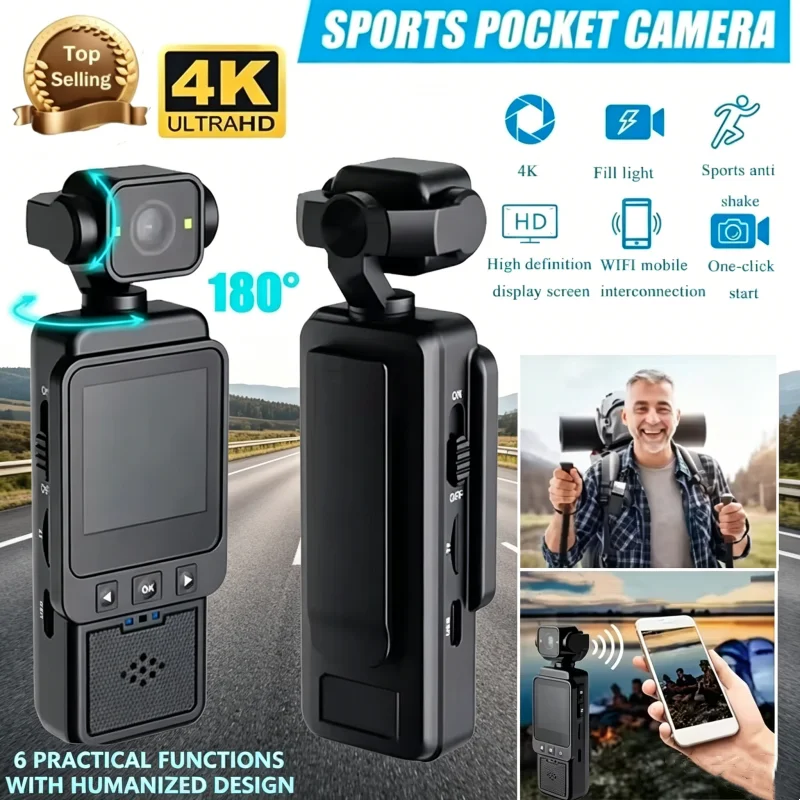Für Xiaomi Handheld Sport Kamera Mit 180 Grad Rotierenden Objektiv 4K HD Drahtlose Wifi Video Recorder Gebaut-in Füllen licht Kamera