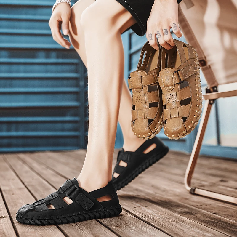 Men's casual summer sandals Comfortable gentleman business style Office or work High quality flat breathable shoes Handmade