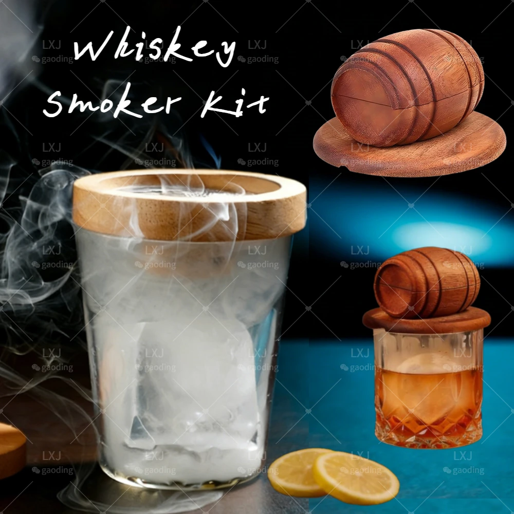 Juego de ahumador de cóctel de madera a la moda, campana de madera ahumada, Kit de infusor de whisky, caja de astillas de madera para fumar, accesorios de barra