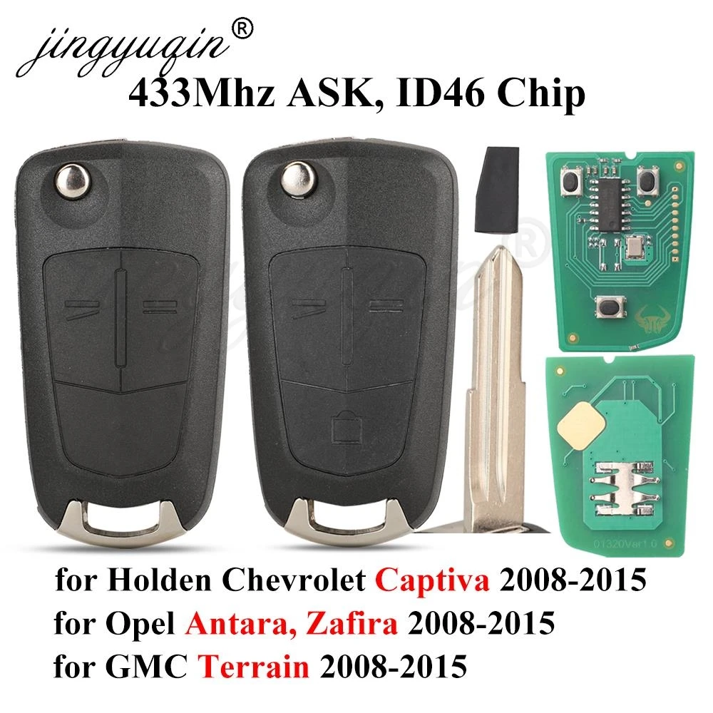 

jingyuqin 433Mhz ID46 Remote Car key 2/3 Buttons for Opel antara ZAFIRA Chevrolet Holden Captiva GMC Terrain 2008-2015 Auto Fob