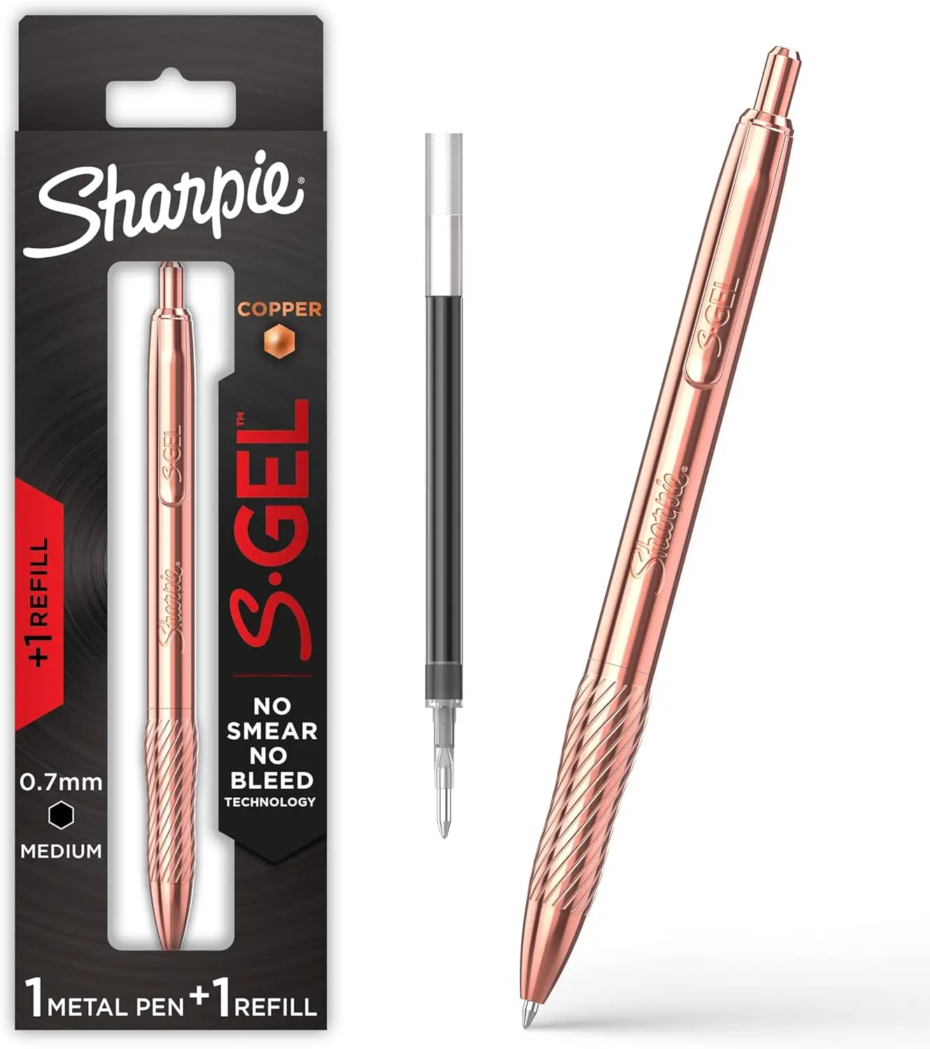 

Smooth Gel Pen, Medium Point 0.7mm, Black Ink, Copper Body, 1 Pen + 1 Refill