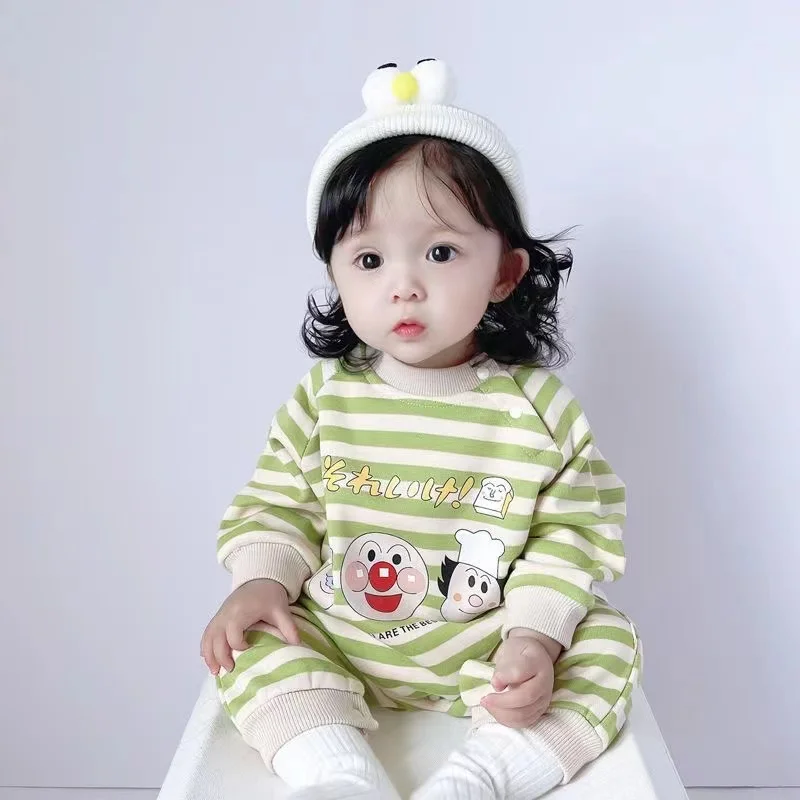 Spring Autumn Winter Newborn Baby Boys Rompers Cartoon Anpanman Print Long Sleeve Jumpsuit Girl Cotton Kid Outfit Infant Clothes