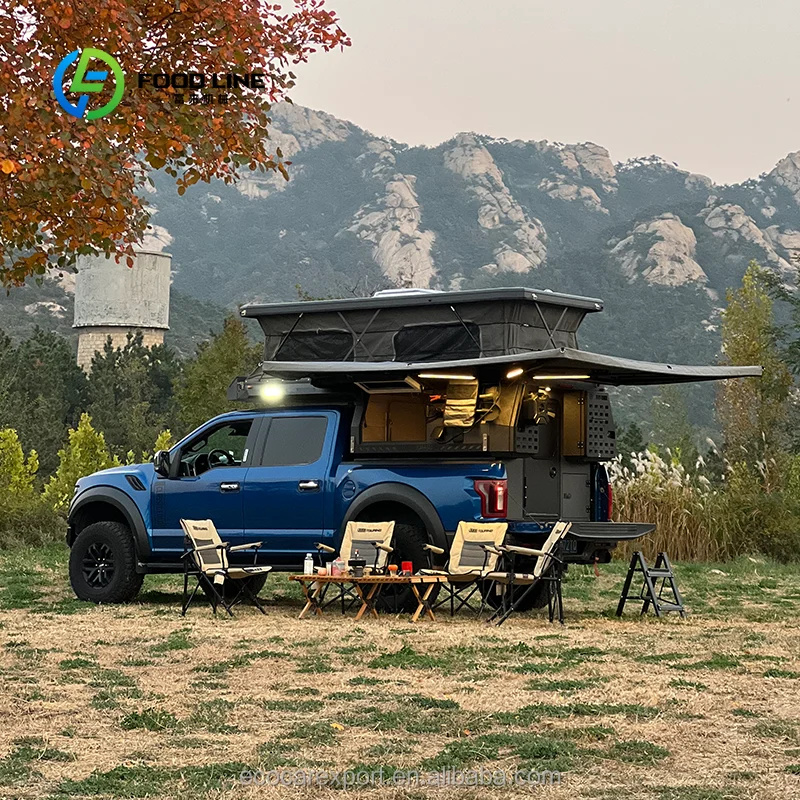 Customized Hard Shell Camper For Truck Bed With Rear Tailgate Access And Slide Out Cooking Station Bulk Order Lower Price