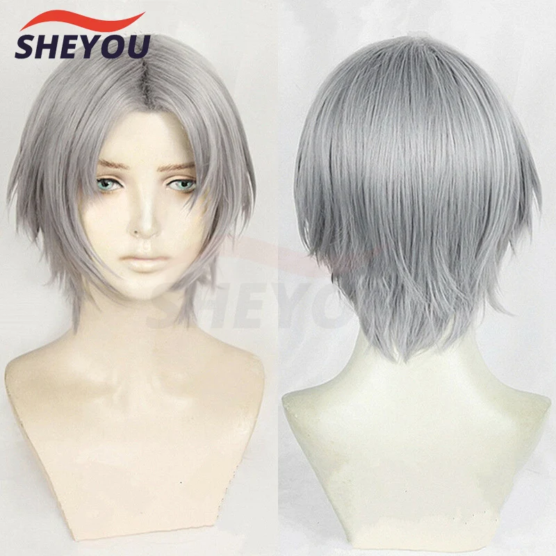 New Game Dante Cosplay Wig Short Silver Hair Heat Resistant Cosplay Costumes Halloween Cos Hair Wigs + Wig Cap