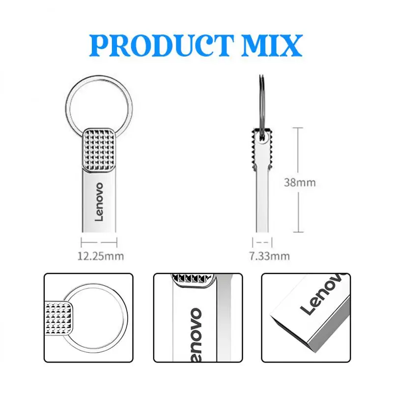 Original Lenovo 1TB 2TB Metal Flash Drive Thumbdrive Pendrive 256GB 512GB Waterproof U Disk Keyrings Can Be Fastened Memoria USB