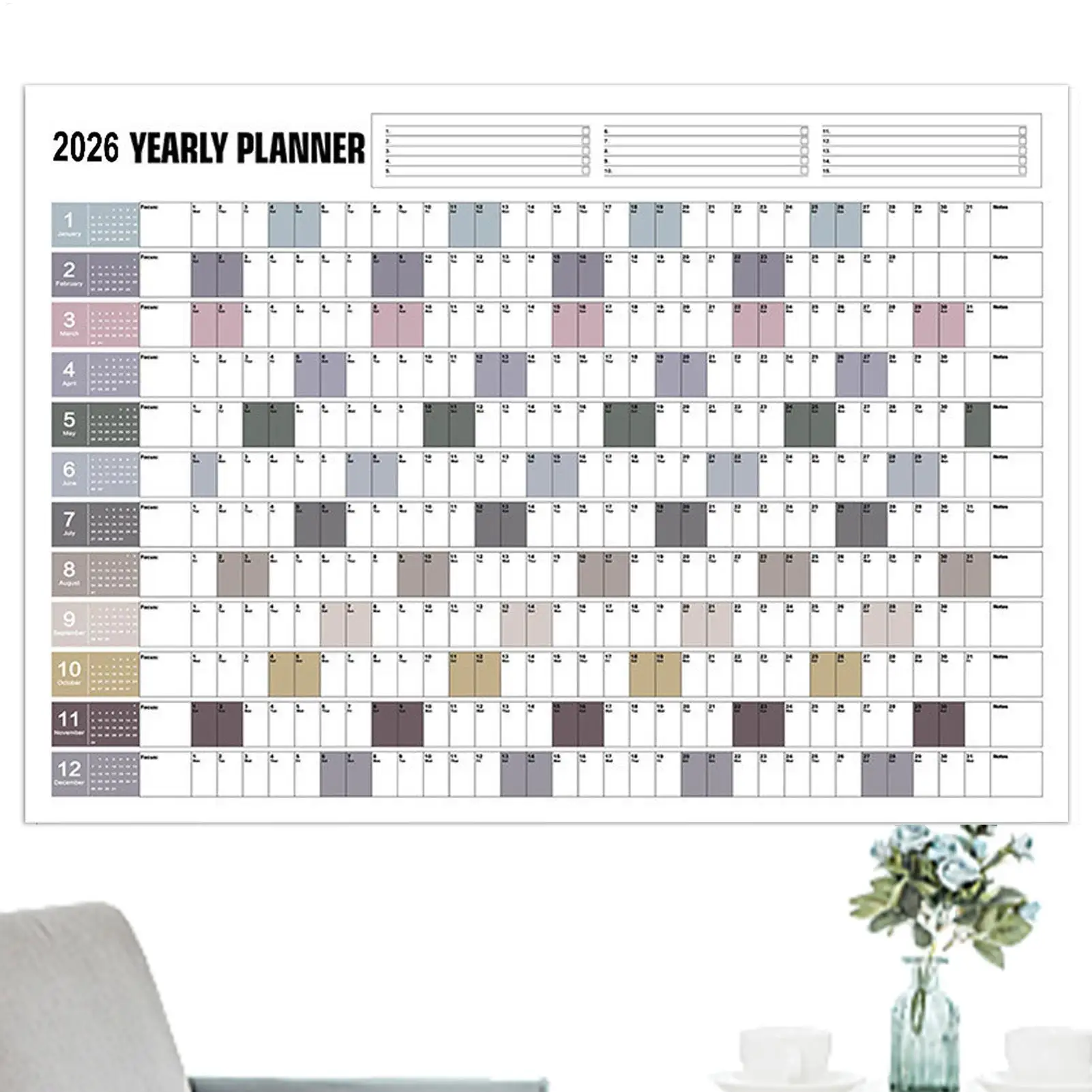 

2026 Yearly Wall Calendar Full Year Calendar Poster with Stickers Personal Time Management Accessories for Organizing To-Do List