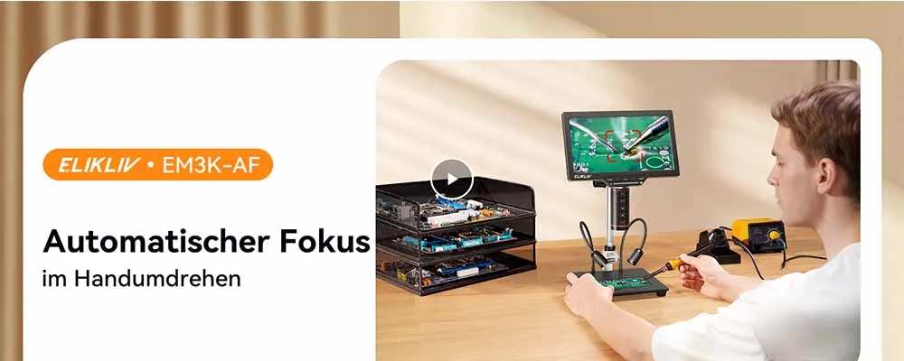Elikliv EM3K-AF 7'' 2000X Autofokus Digitalmikroskop 3K HDMI Löt-Mikroskop für Elektronik-Reparatur mit 10-Zoll-Ständer 64GB – Detail 2