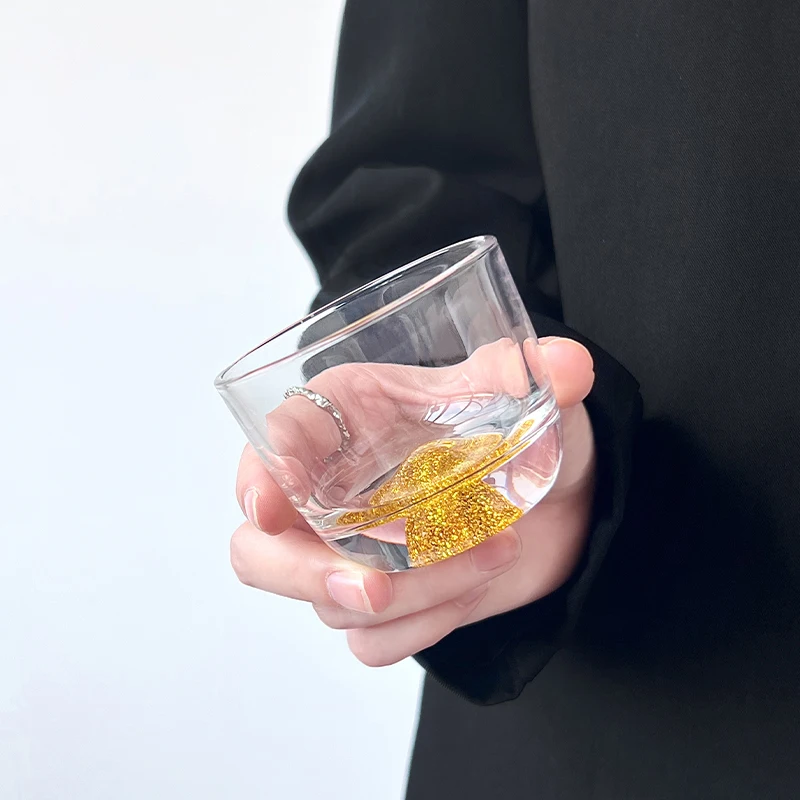 Golden Mountain Viewing Cup Host Cup Kung Fu Tea Cup High-end Tea Set Frosted Blue Base Transparent Glass Tea Cup