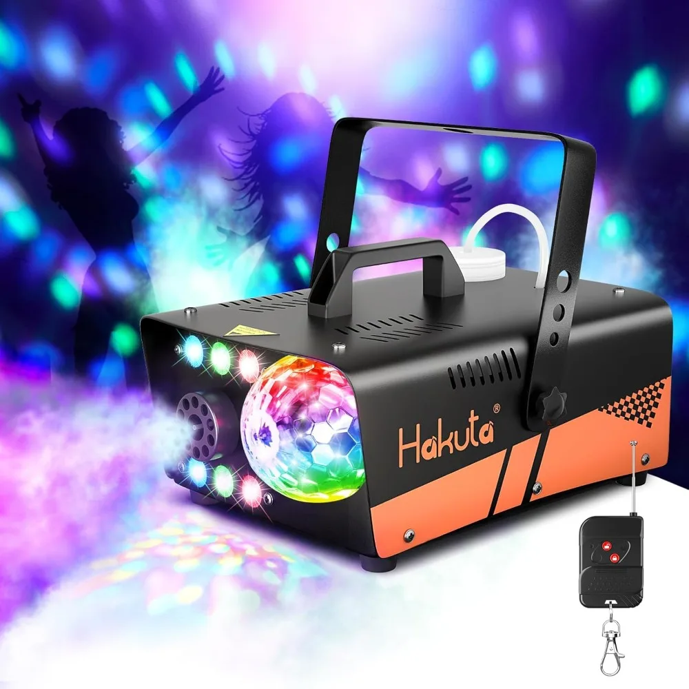 Fog Machine, 600W Smoke Machine with Disco Ball Light and LED RGB Lights, 2300 CFM Spray with Auto Spray Function, Great