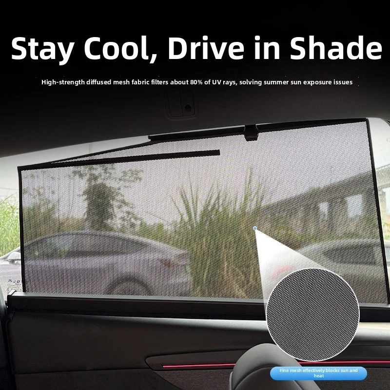 2PCS For Tesla New model Y Juniper Retractable Window SunShade Side Window Curtain Privacy Screen UV Protection Interior