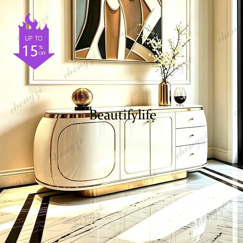 03 Italian light luxury marble dining side cabinet, living room premium paint locker, cream entrance cabinet