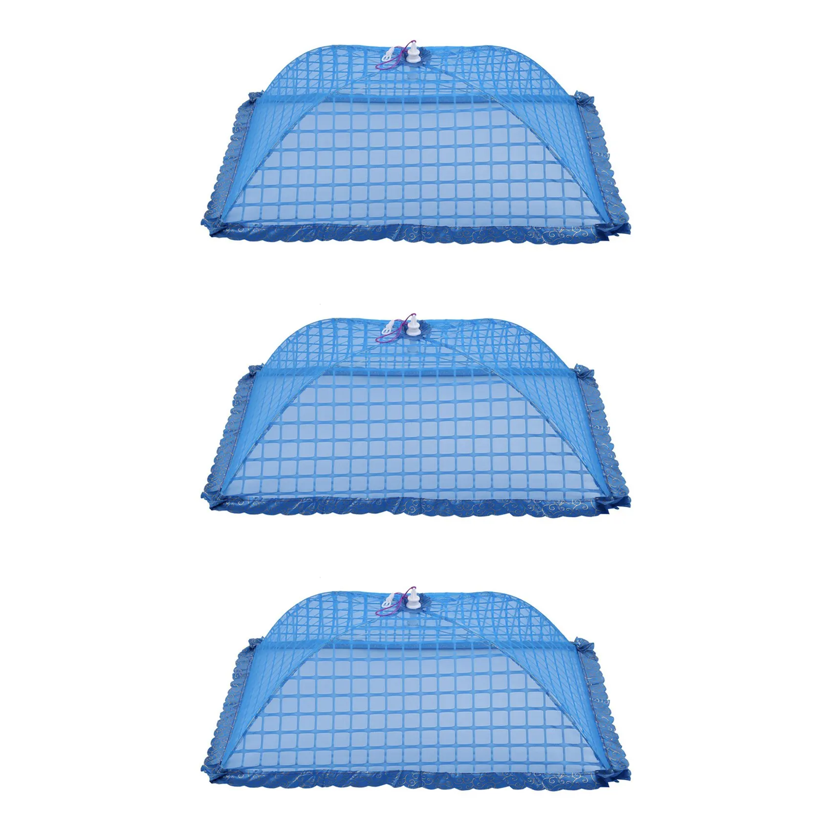 A98E-Set Of 3 Square Mesh Screen Umbrella Food Cover Net Tents Reusable And Folding 72X51cm For Picnic/BBQ - Keep Out Flies