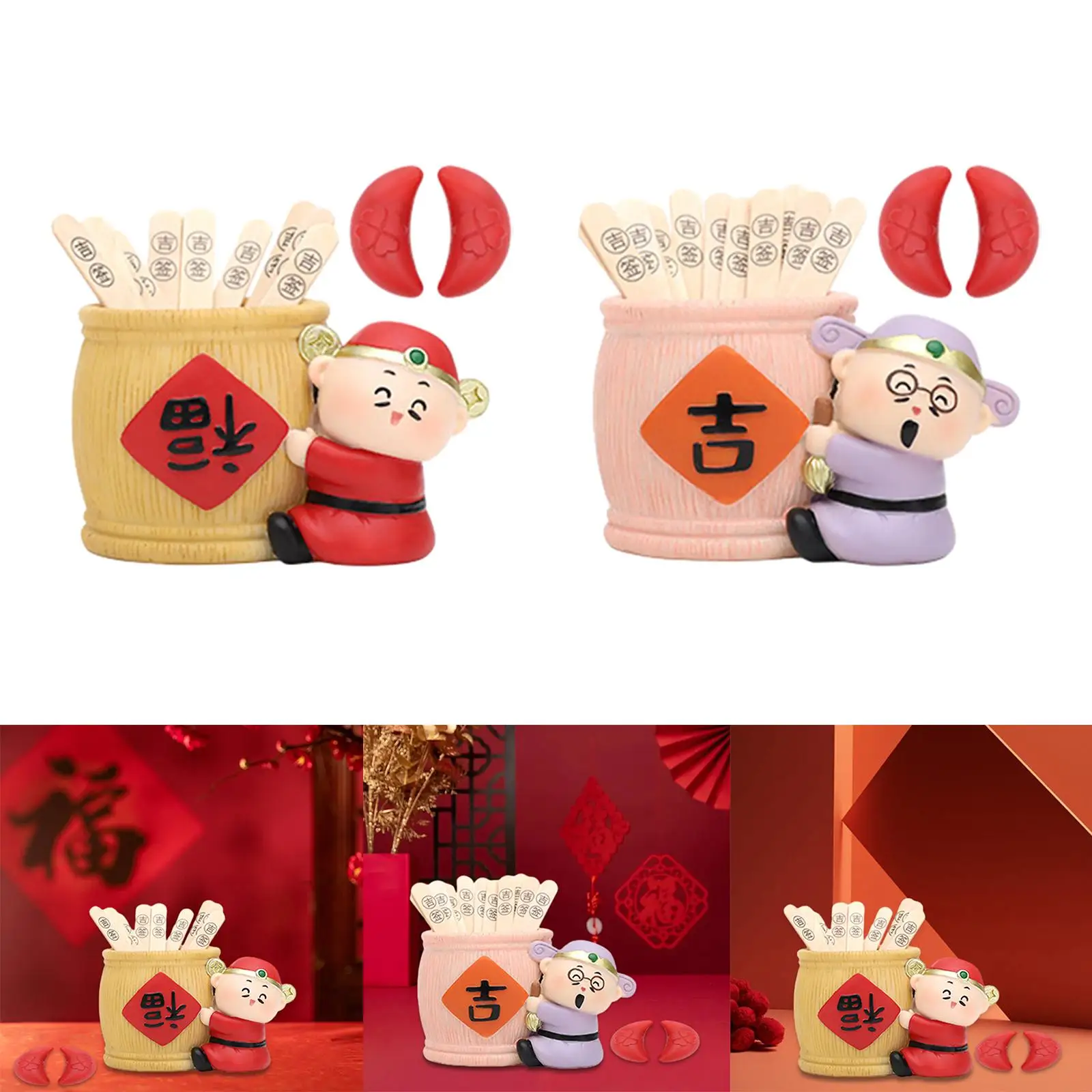 Cute God of Wealth Statue Resin Desktop Figurine Feng Shui Gift Chinese Prosperity Ornament for Home Decor Table Shelf